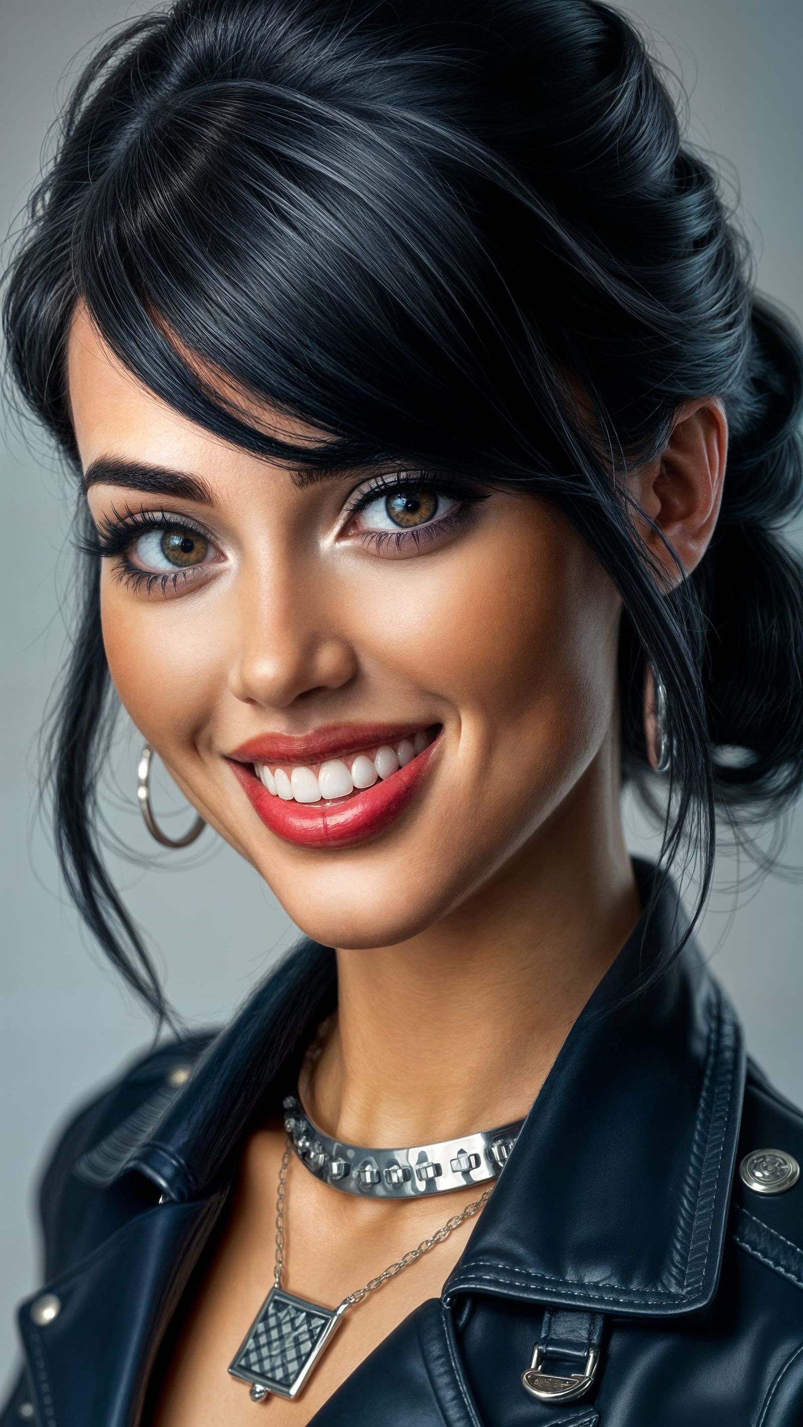 Glamorous Biker Babe in Hyper-Stylized Realism