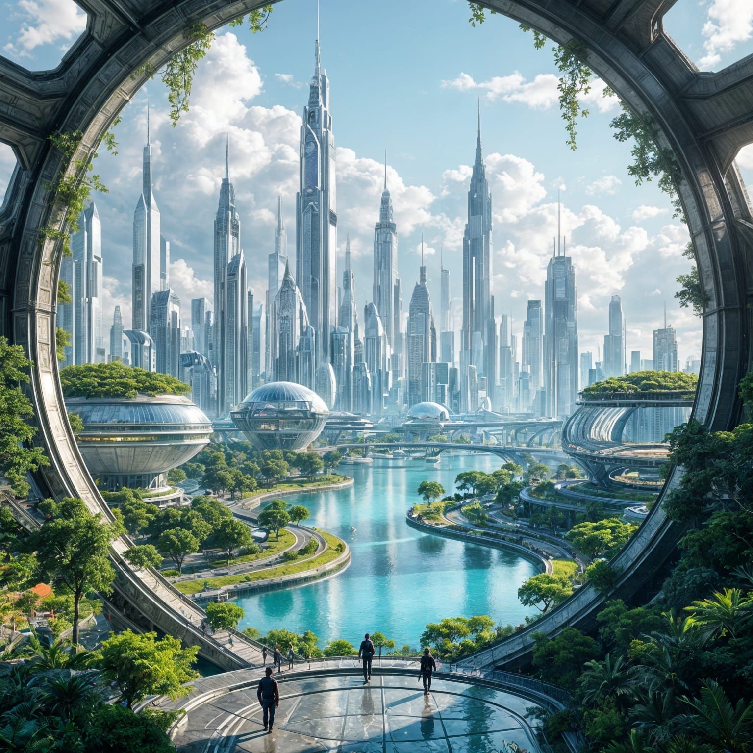 Futuristic City Powered by Renewable Energy: Matte Painting