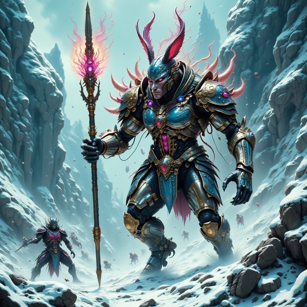 Mammoth Warrior Confronts Bioluminescent Cyborg Rabbit