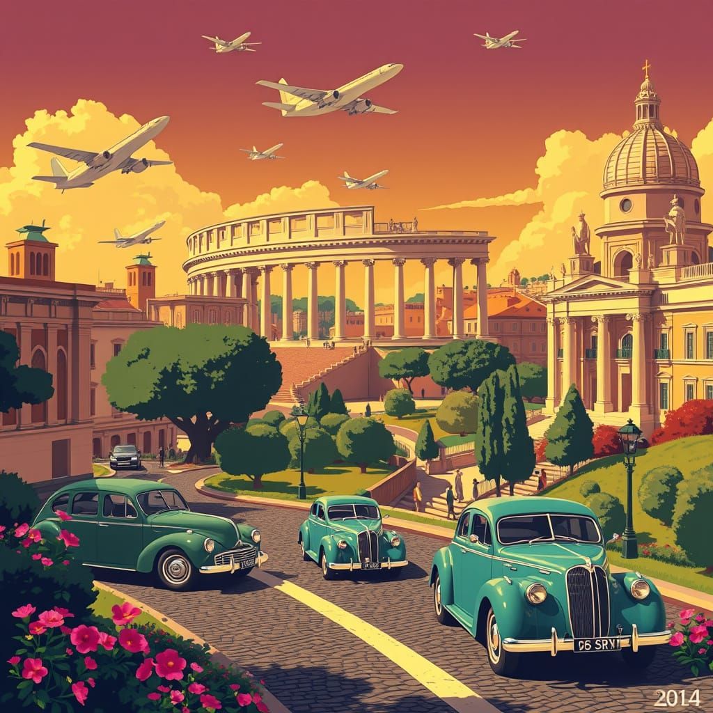 Rome, Italy: Art Deco Vintage Travel Poster