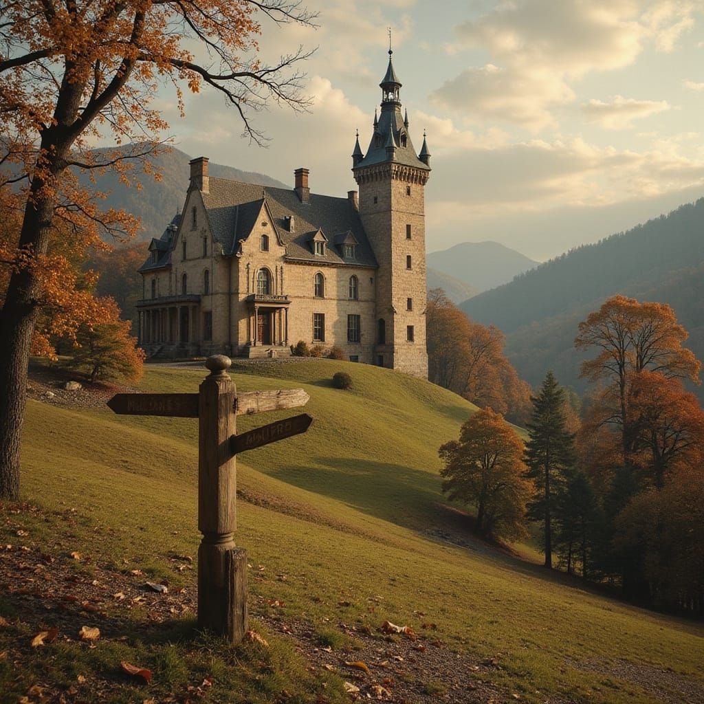 Majestic Beaux-Arts Manor in Autumnal Forest Landscape