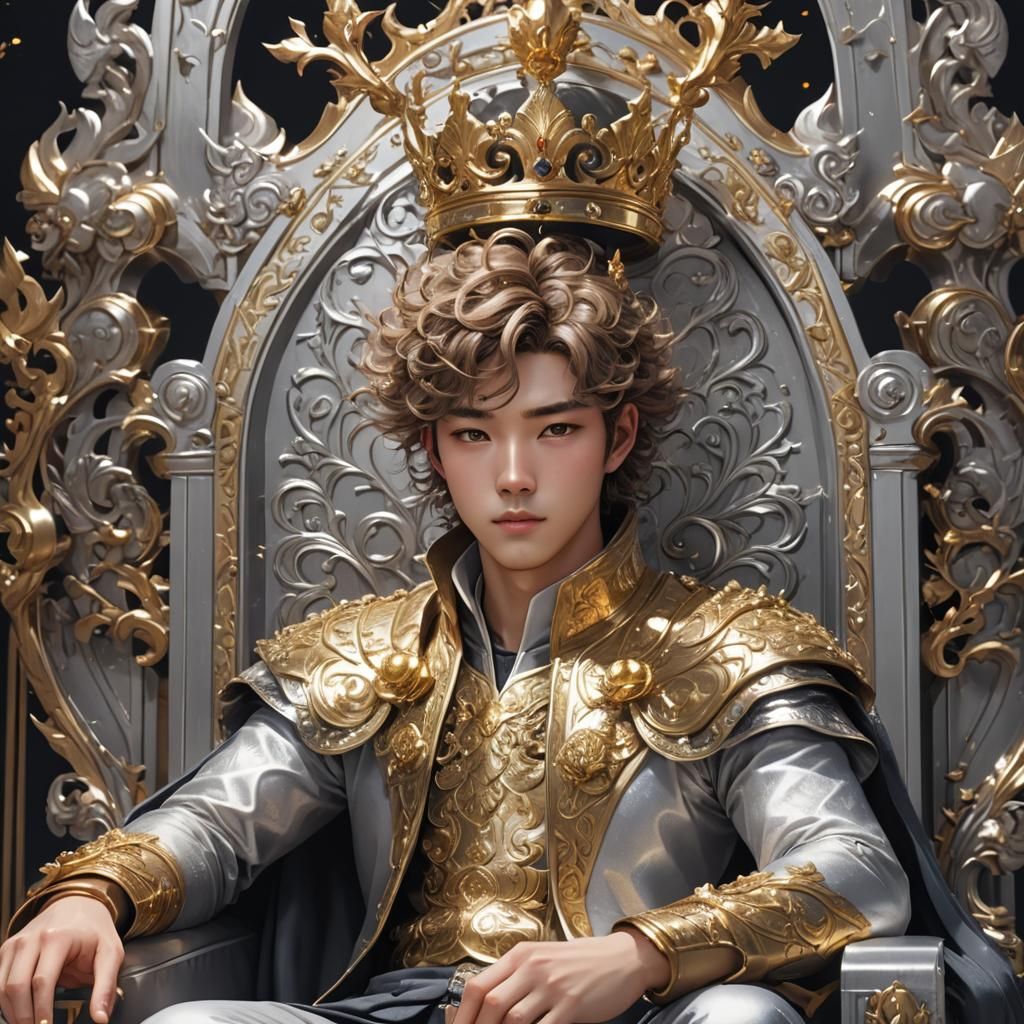Handsome Korean Man on Silver Throne, 3D Anime Art