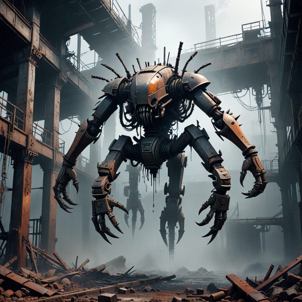 Post-Apocalyptic Industrial Machine in Brutalist Architectur...