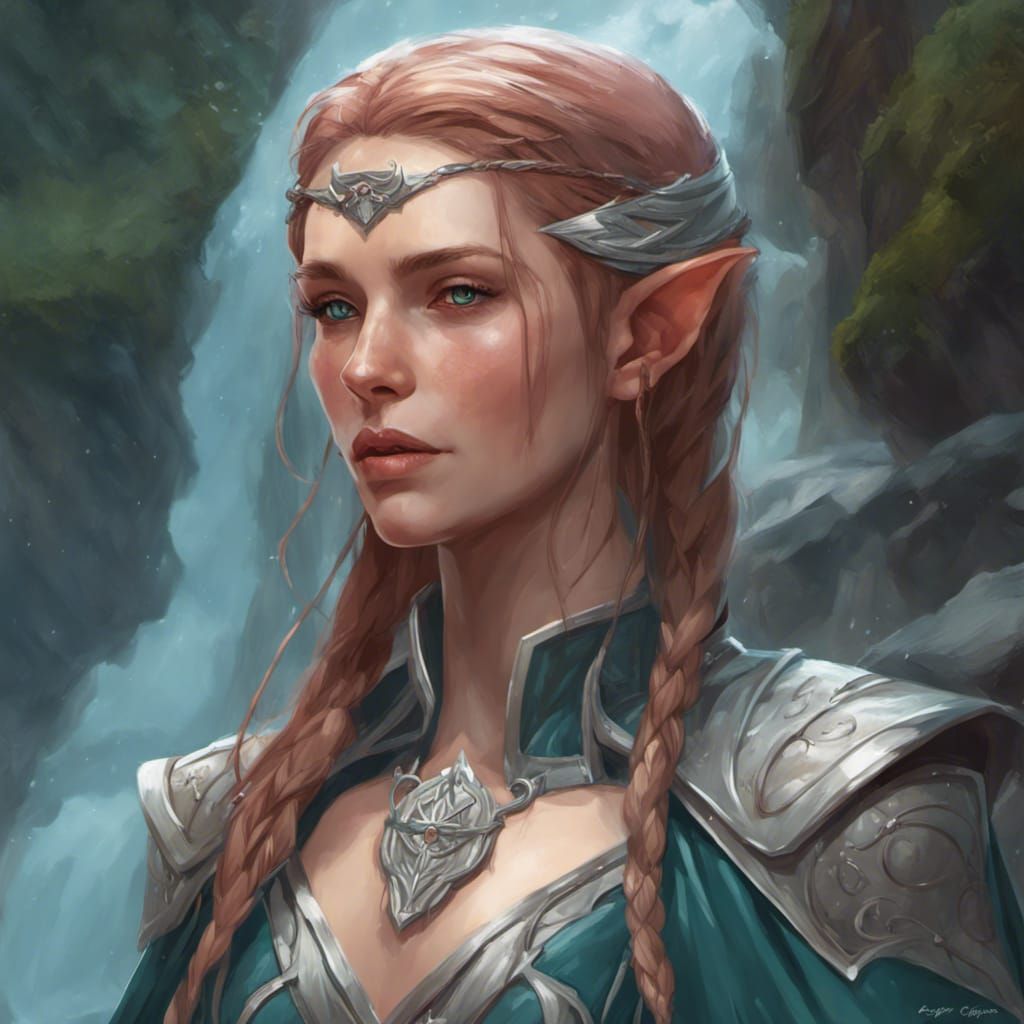Auburn Haired Elf Cleric Portrait in Hyperdetailed Style