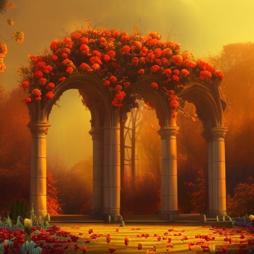 Gothic Rose Portal in Autumnal Oak Forest