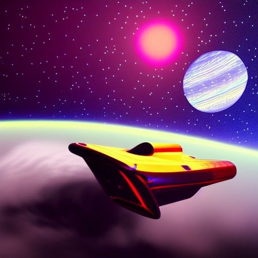 Spaceship Soaring Through Space: Holographic Illustration
