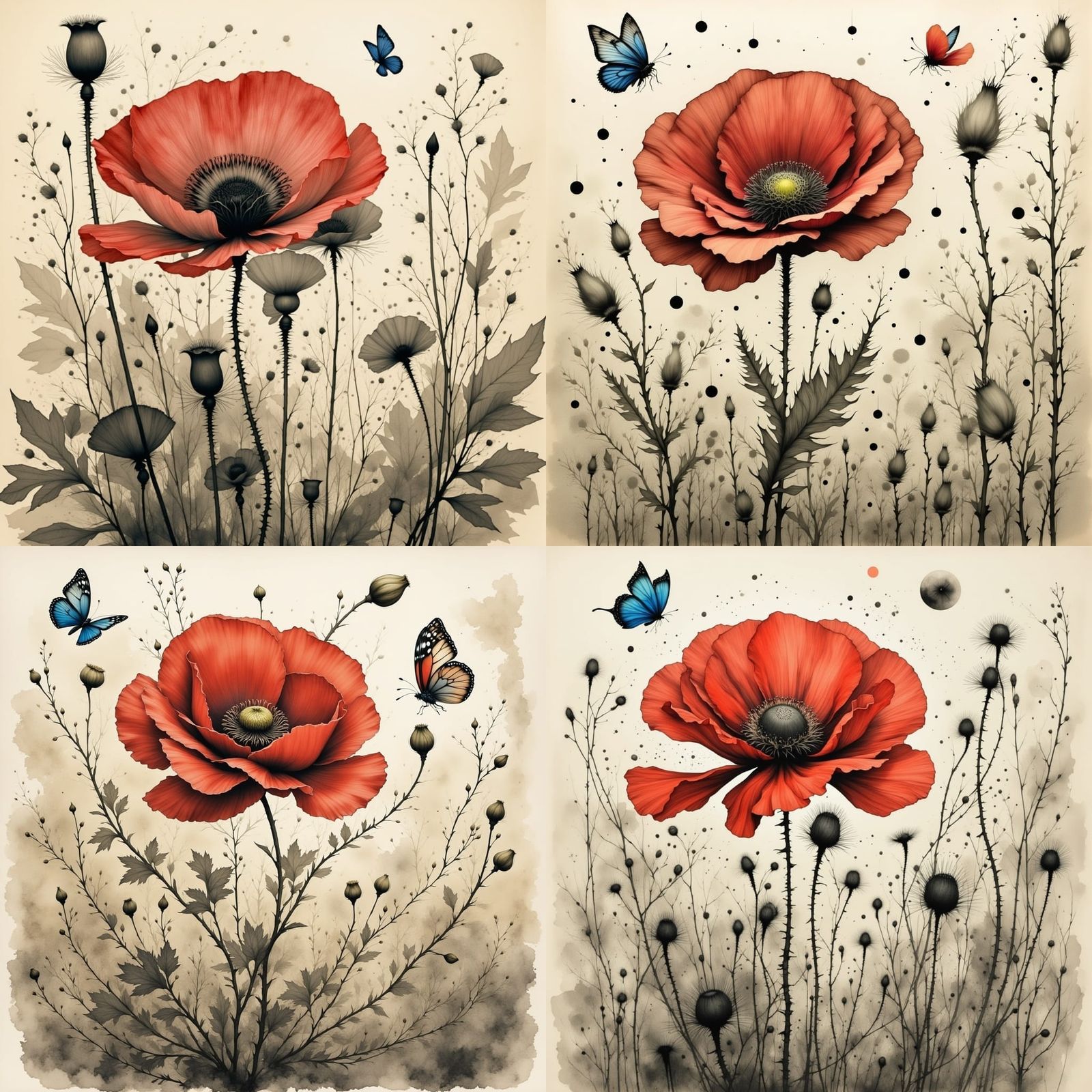 Poppy and Butterfly in Flight, Fantasy Art