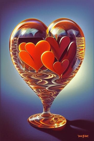 Glass Heart Encasing Hearts in Surreal Style
