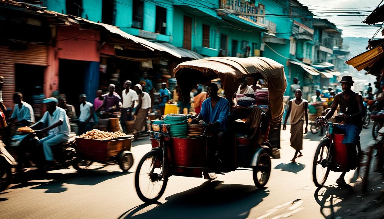 Haitian Street Scene in Cyberpunk Style