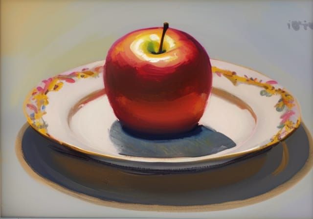 Still life with apple on a plate.