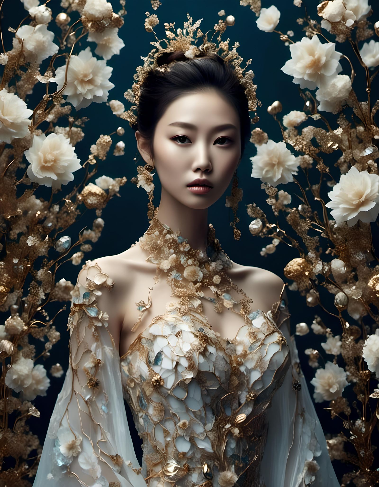 Kintsugi Porcelain Woman with Golden Accents