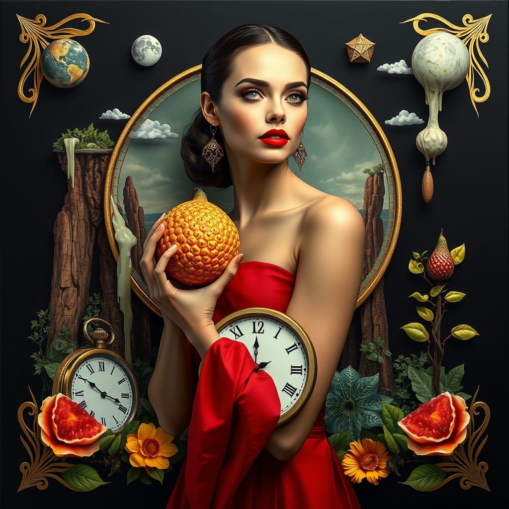 Surreal Woman with Fruit in 3D Style