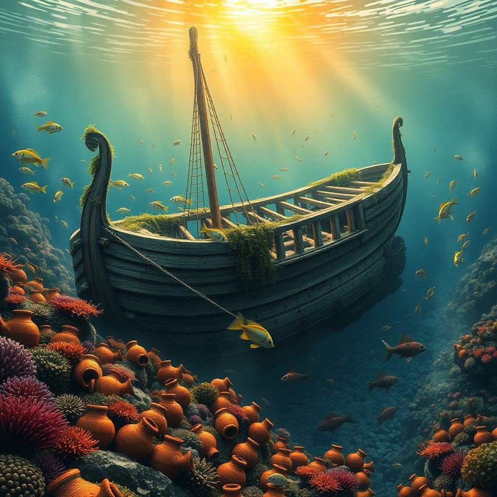 Sunken Greek Shipwreck with Coral and Angelfish
