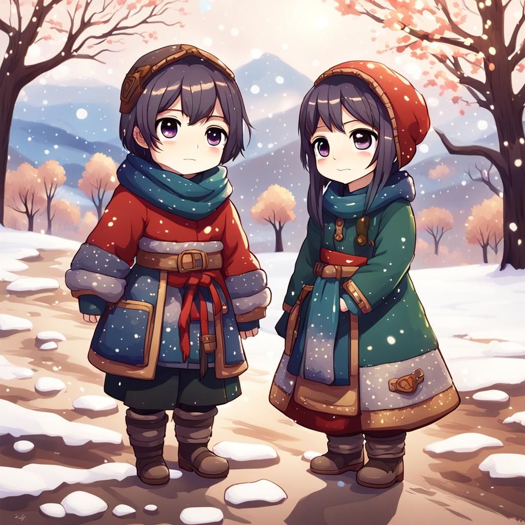 Chibi Figures in Winter Landscape