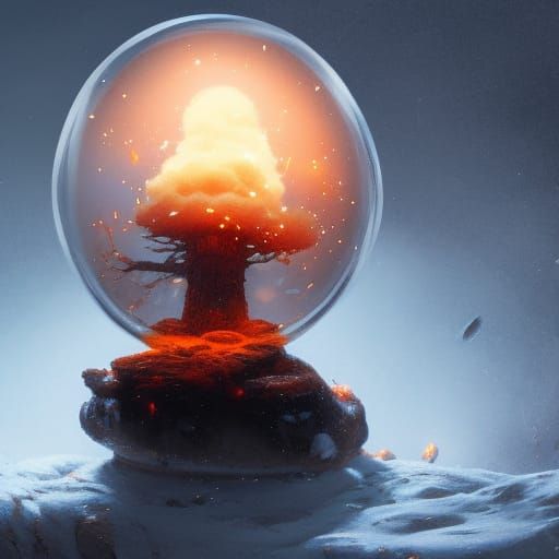 Mushroom Cloud in Snowglobe, Dark Fantasy Art