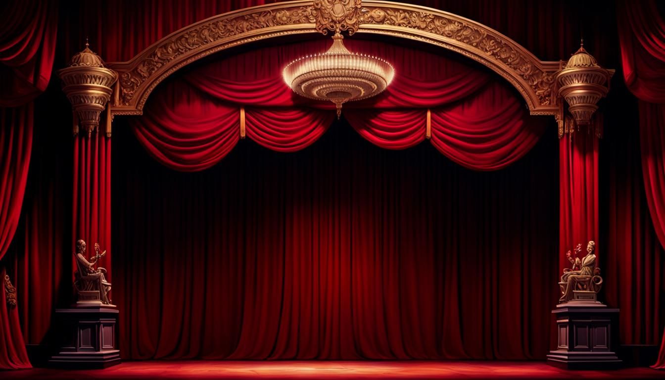 Antique Theater Stage with Red Tent, Hyperrealistic Concept ...