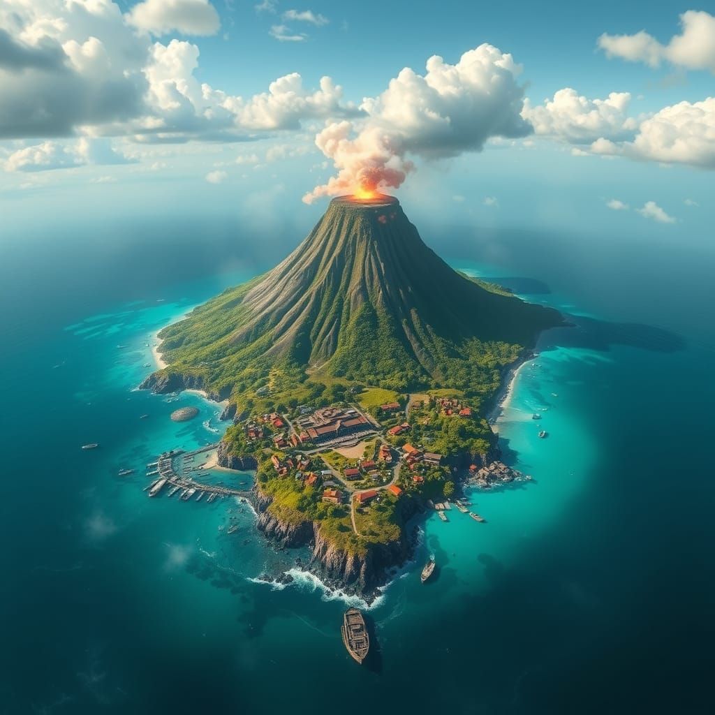 Mystical Isle of Wonder in Vibrant, High-Contrast Colors