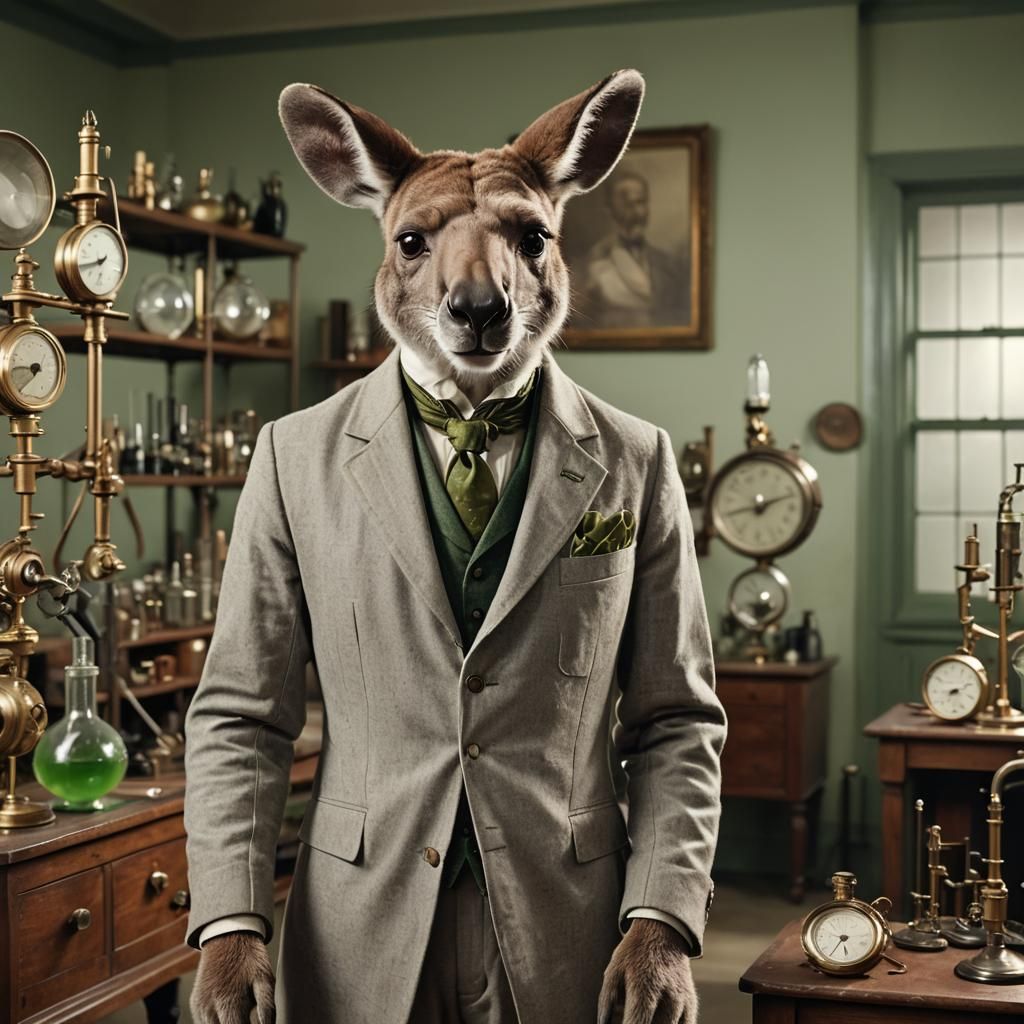 Victorian Kangaroo Scientist in Cinematic Portrait