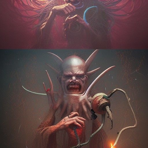 Human-Demon Hybrid in Airbrush Concept Art