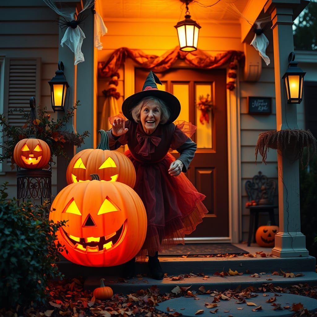 Whimsical Halloween Surprise on a Decorated Porch