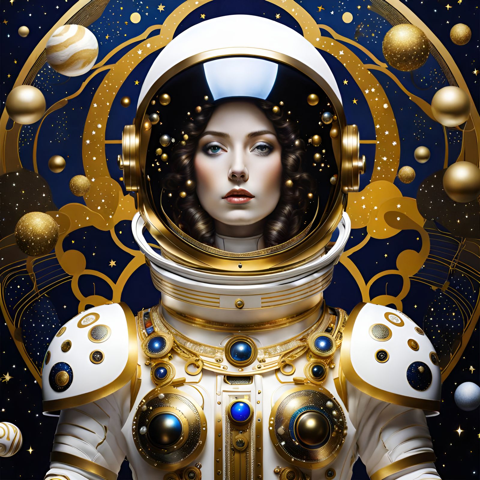 Astronaut in Gold Spacesuit: Klimt-Inspired Art