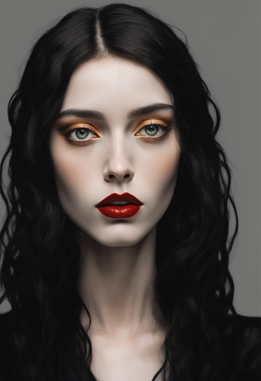Elegant Goth Girl Portrait in Impasto Style