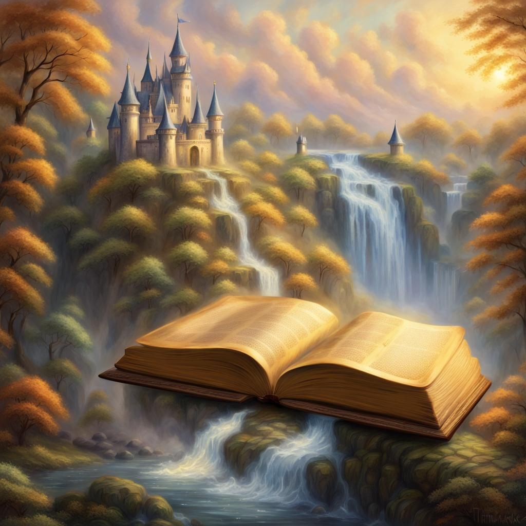 fantasy castle with waterfall