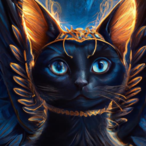Angel Cat Portrait with Golden Tiara, Digital Art