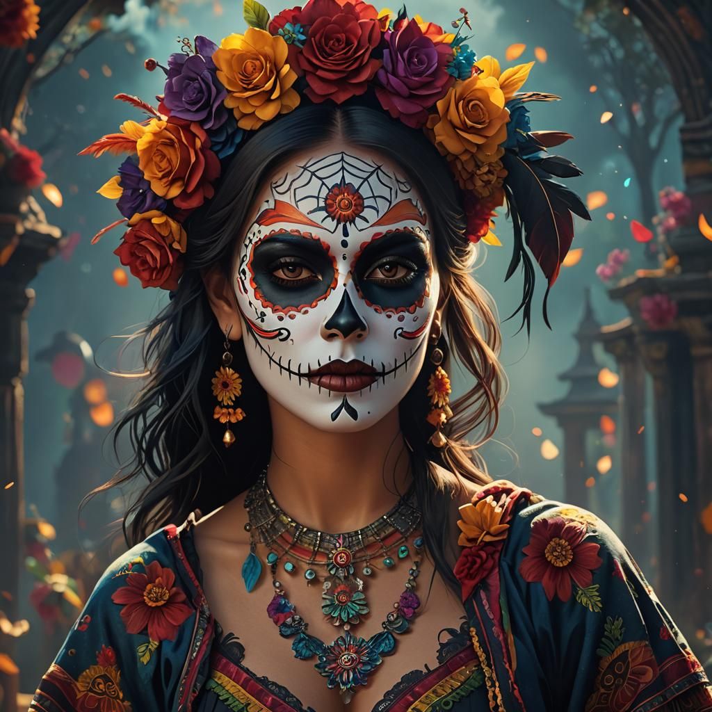 Woman with Colorful Día de los Muertos Face Paint