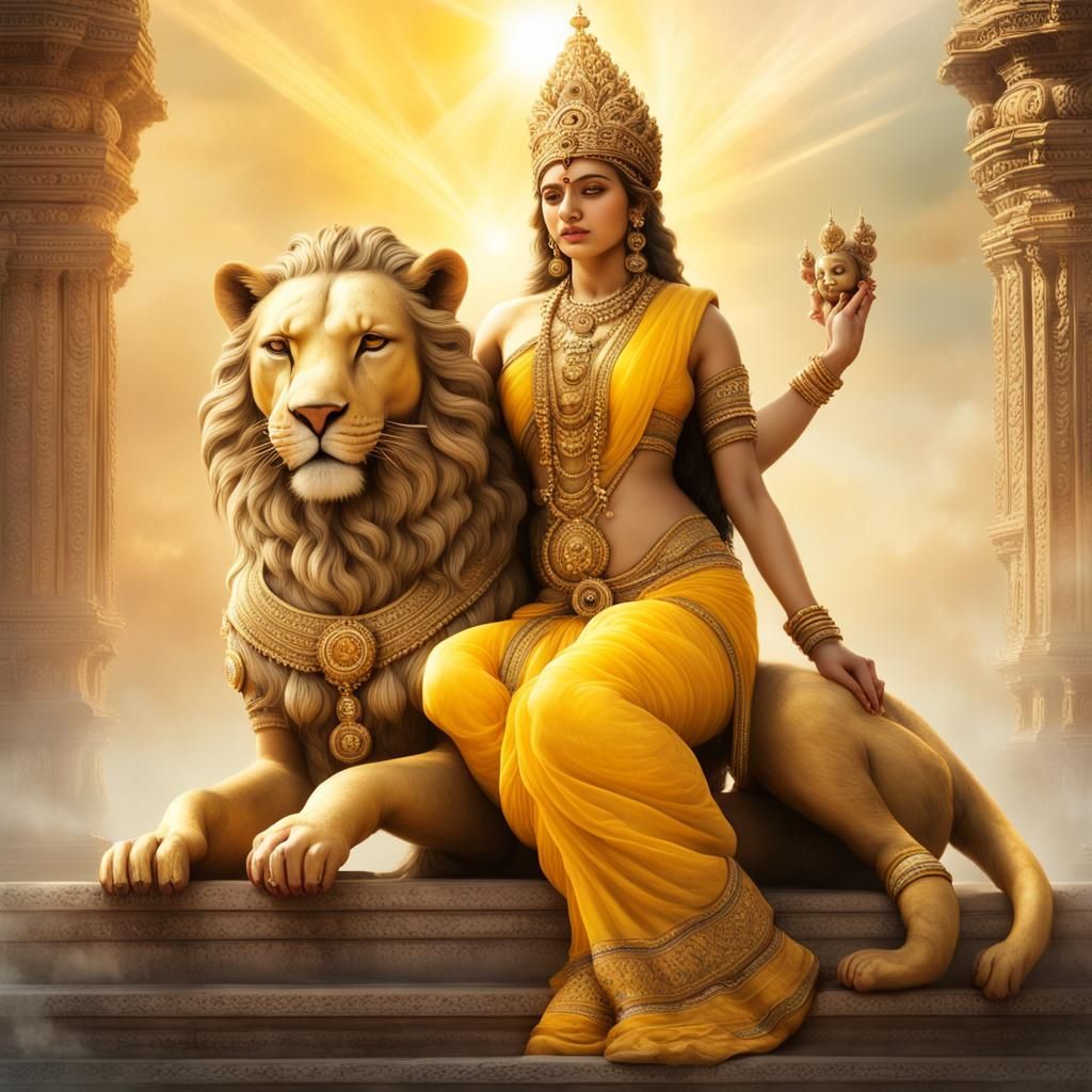 Indian Goddess with Skanda in Ancient Temple