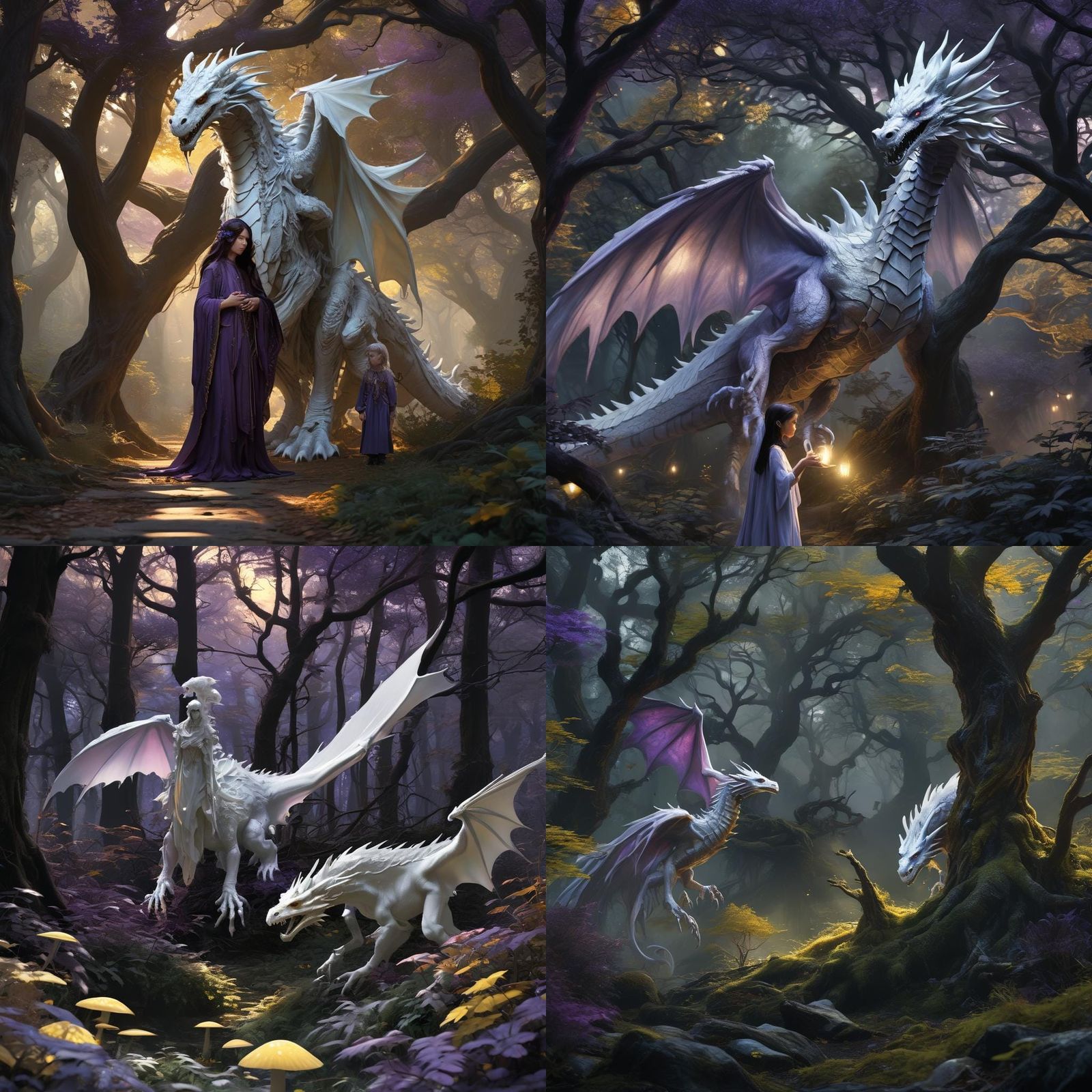 Dark Fantasy Ghost, Child, Dragon in Detailed Landscape