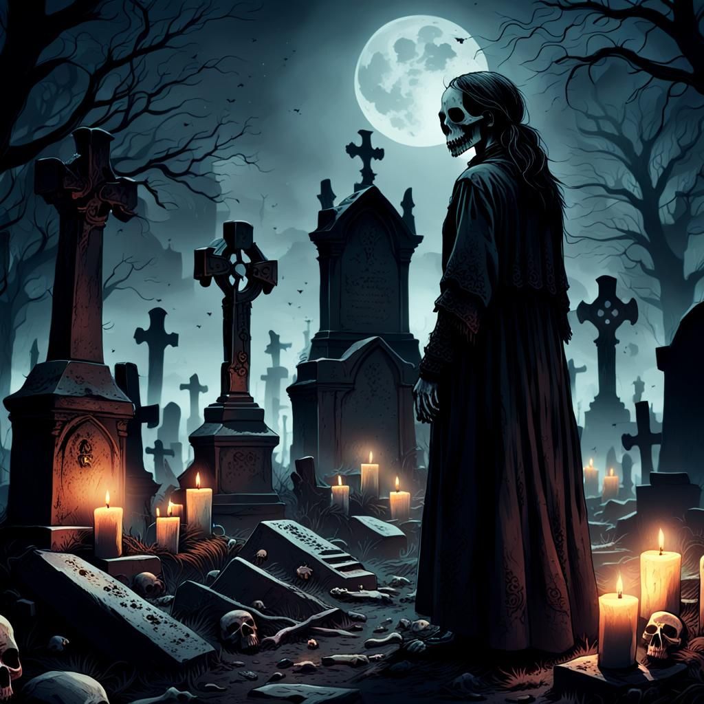 Eerie Graveyard: A Dark Fantasy Illustration
