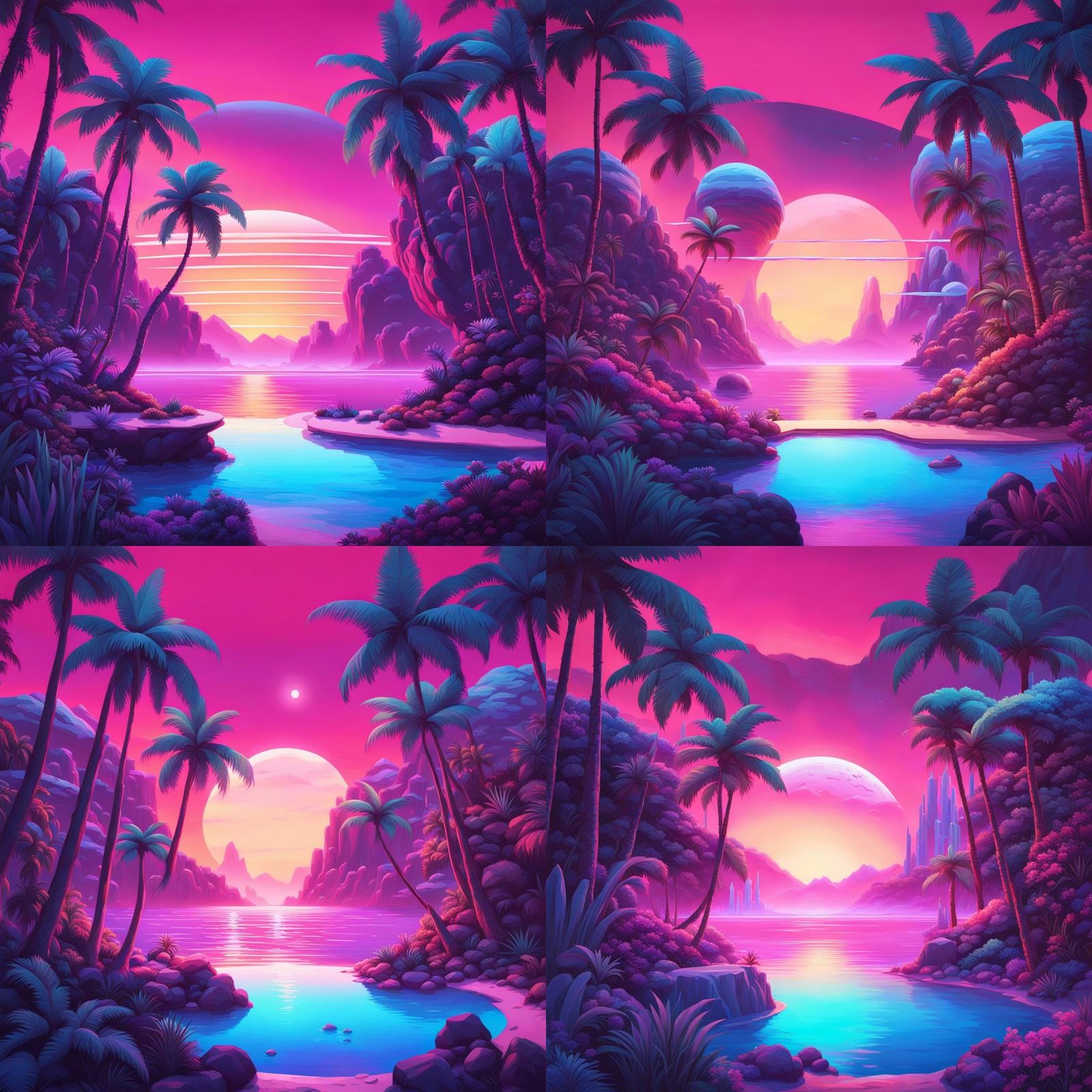 Vaporwave Paradise: Futuristic Island in Pastel Colors