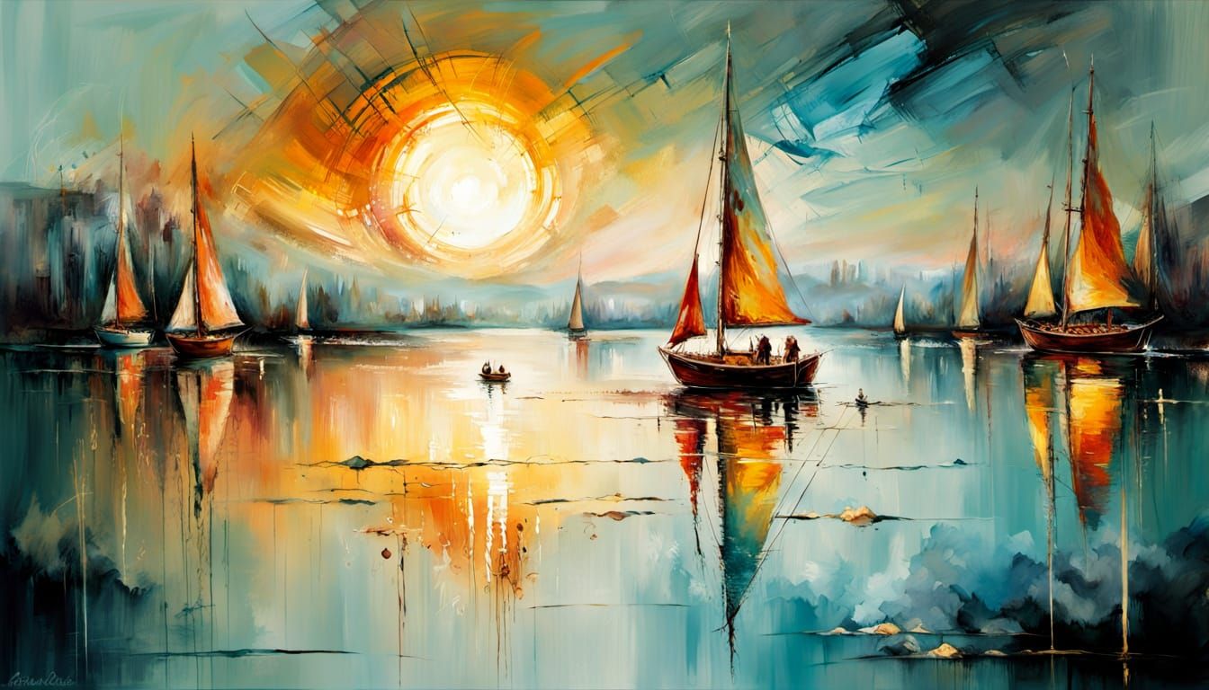 Impressionistic Sailboat Scene at Golden Hour