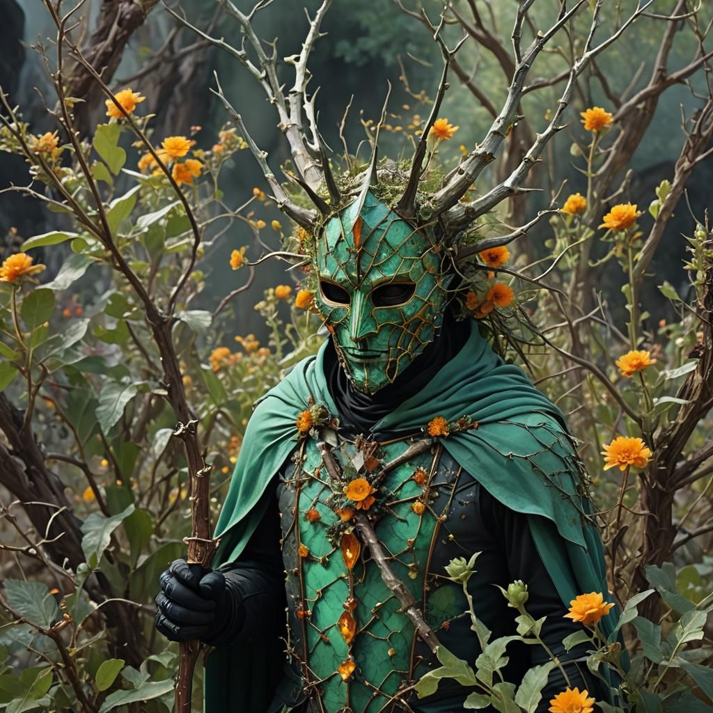 Mysterious Figure in a Vibrant, Fantastical Landscape