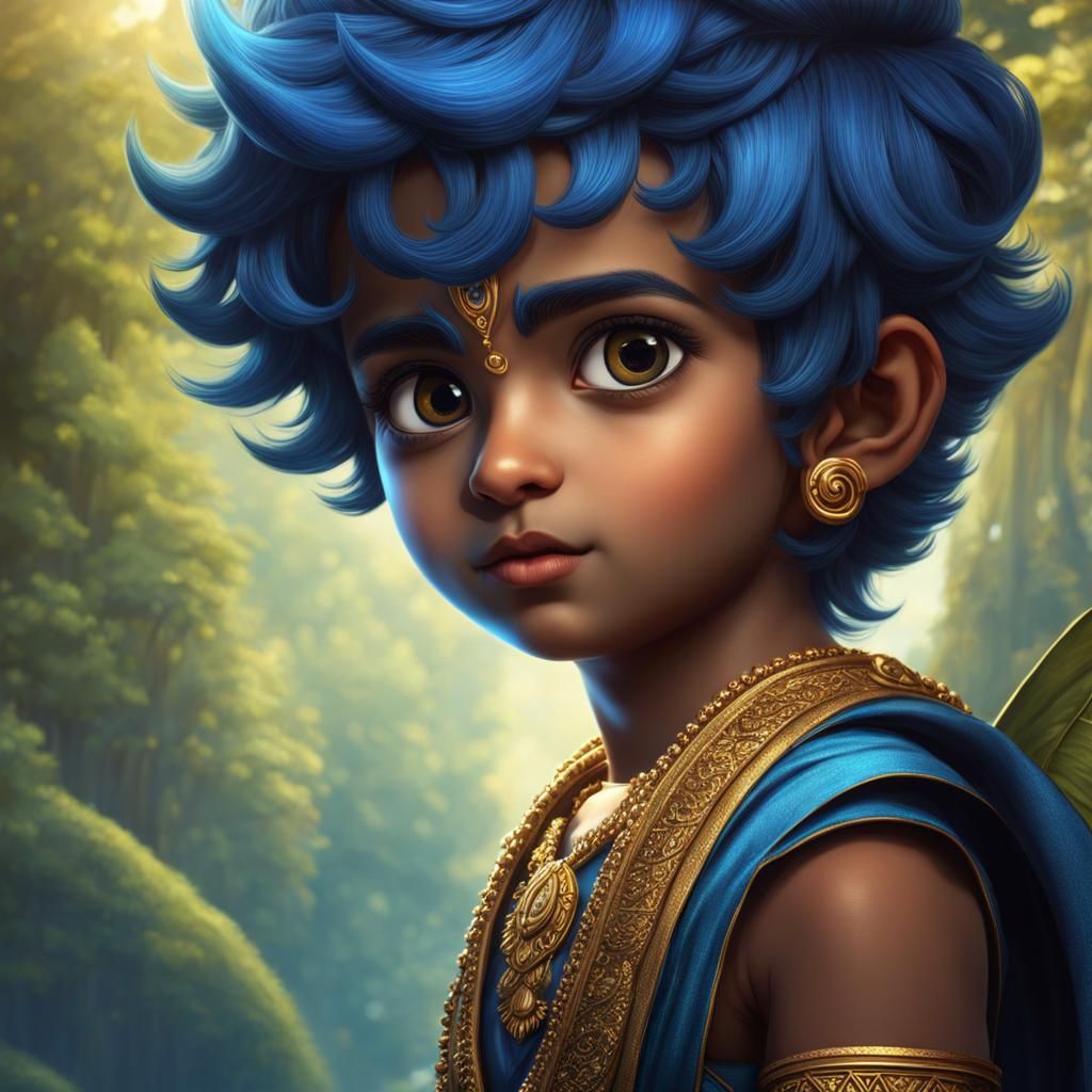 Charming Blue-Skinned Boy: A Detailed Digital Painting