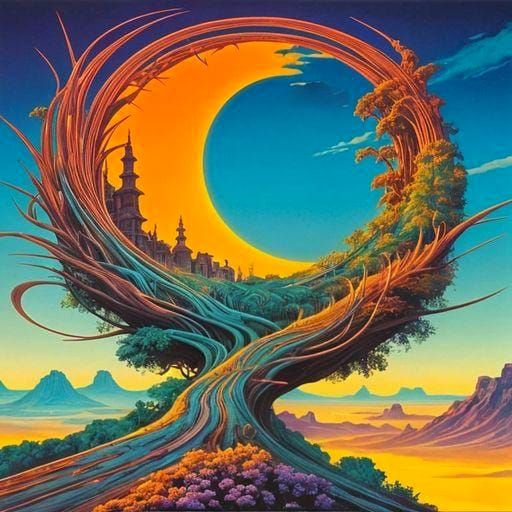 Surreal Tree Landscape after Roger Dean