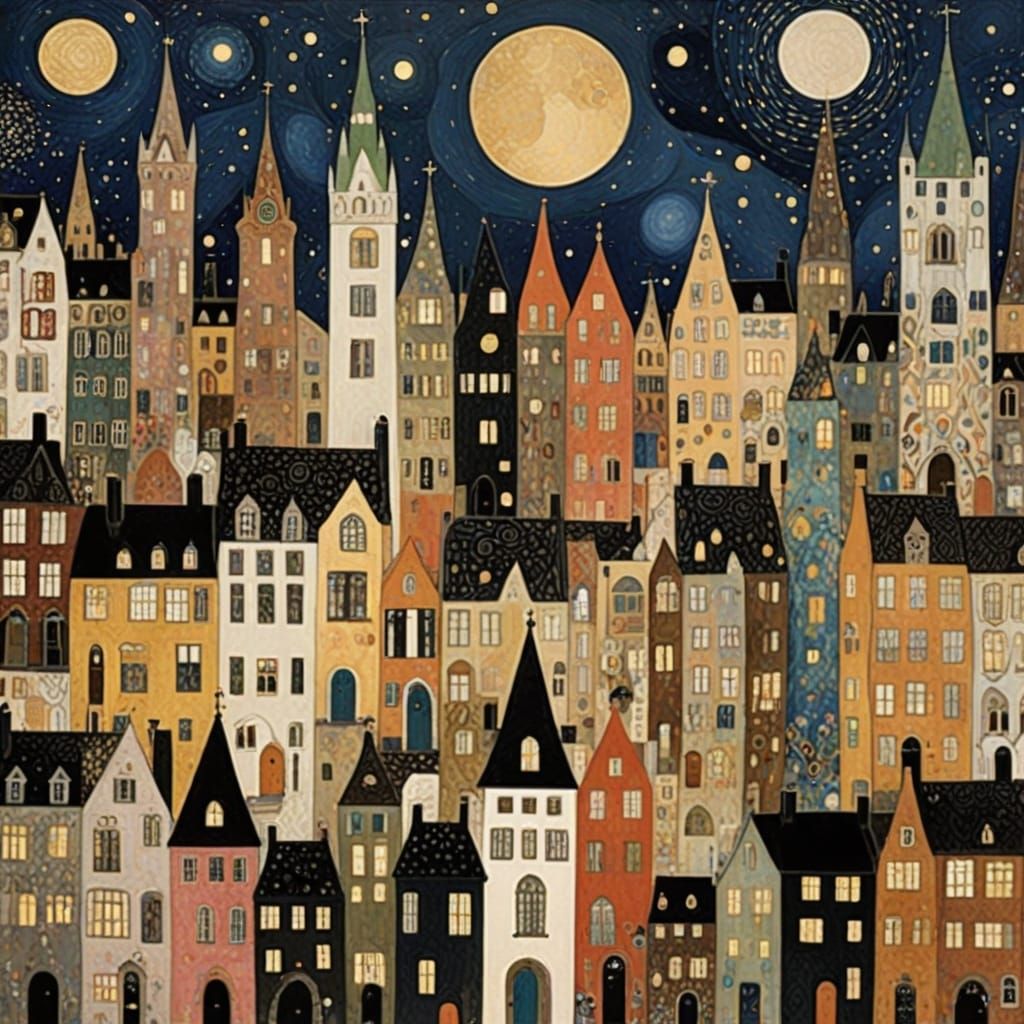 Art Nouveau Cityscape Inspired by Klimt