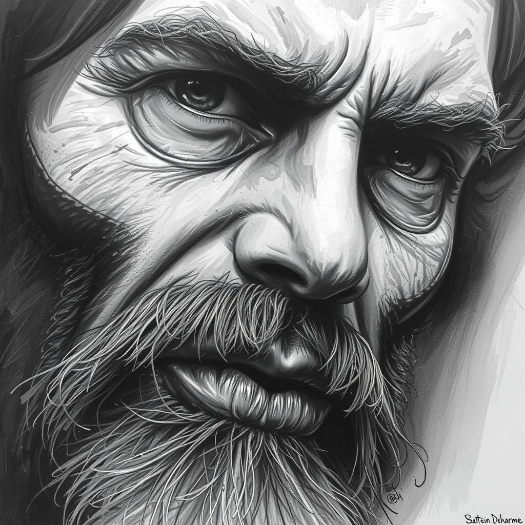 Gothic Scumble Painting of a Muscular Man