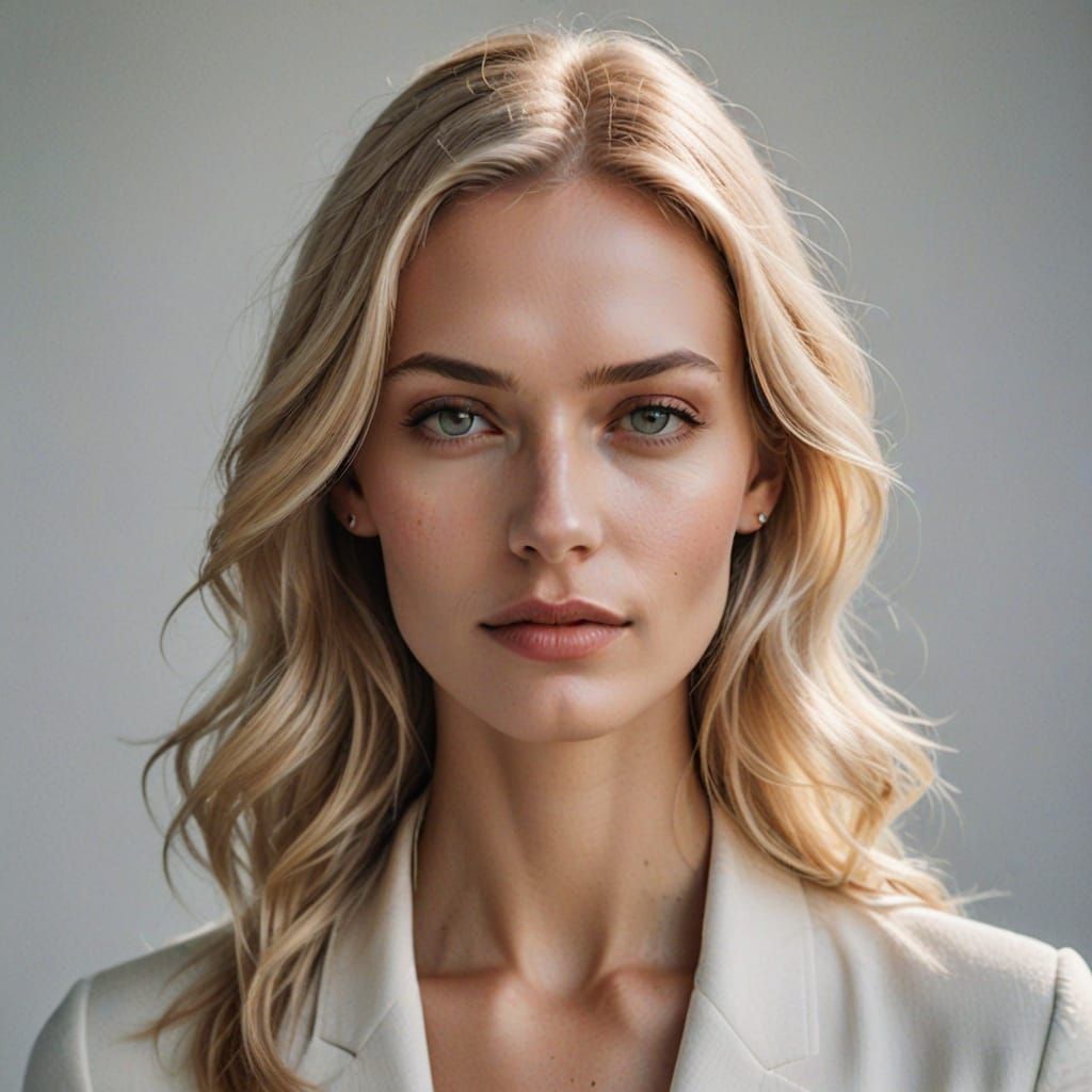 portrait of a young and thin German blonde top-model, with angelic and cold traits