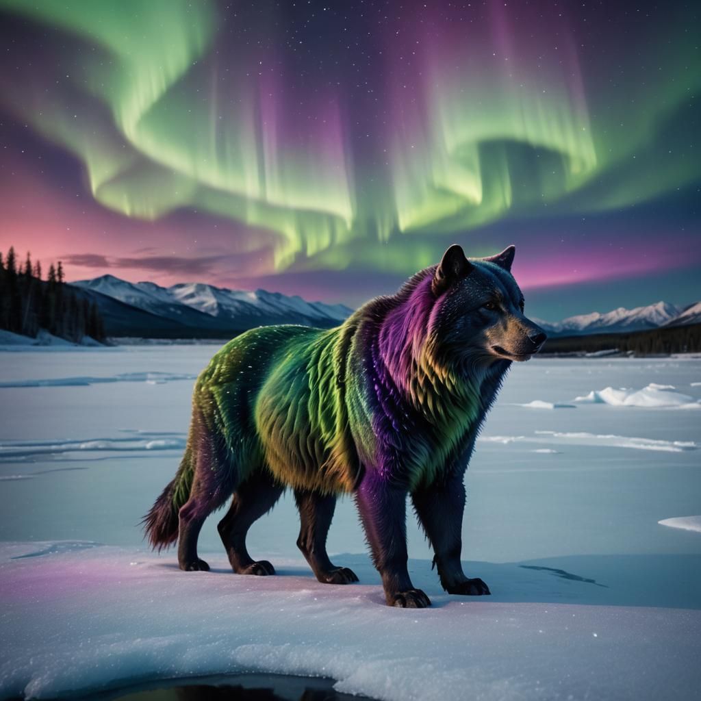 Mythical Aurora Creature in a Frozen Landscape