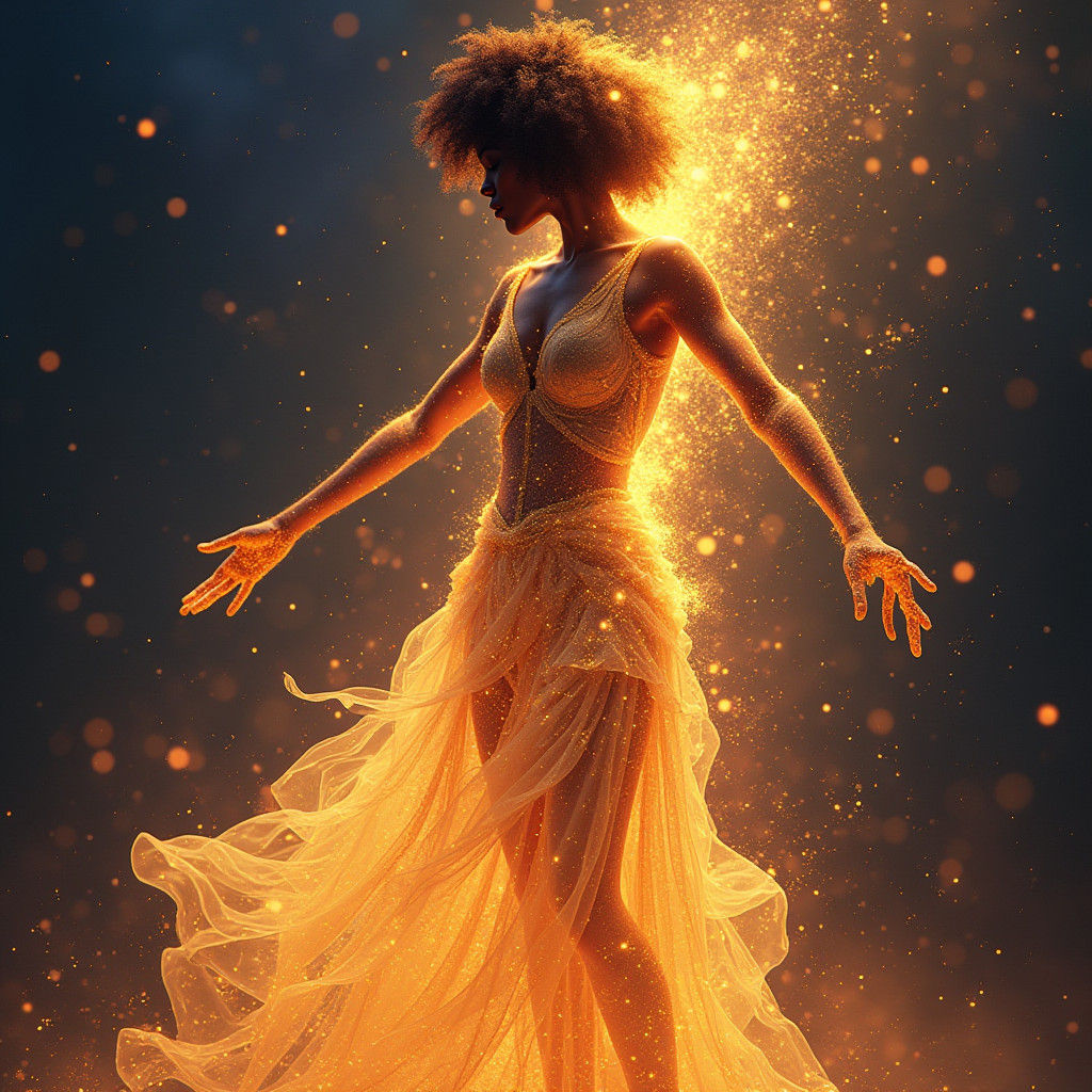 Ethereal Afrofuturist Goddess Radiates Warm Golden Light