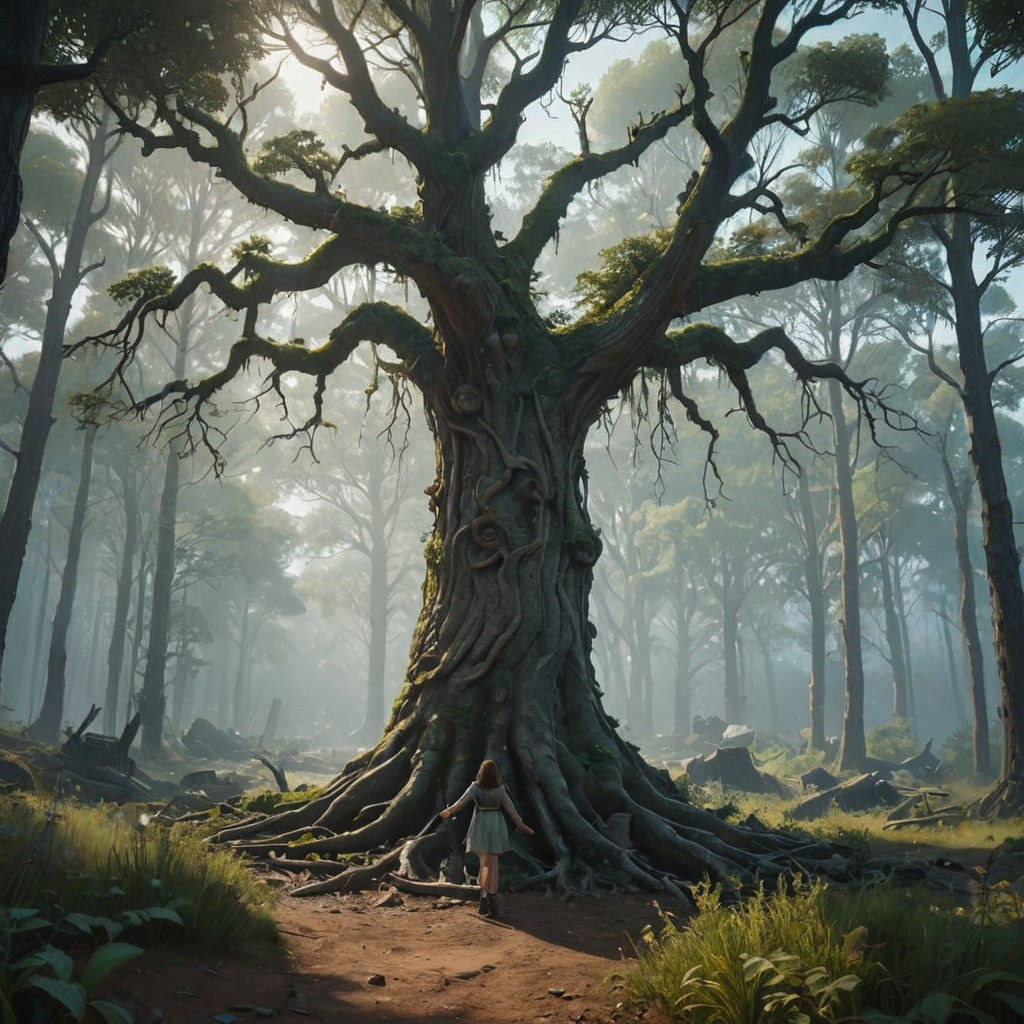 Vibrant Male Figure in Whimsical Fantasy Landscape