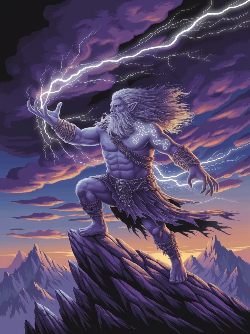 Weather-Weaving Troll at Twilight in Magical Realism