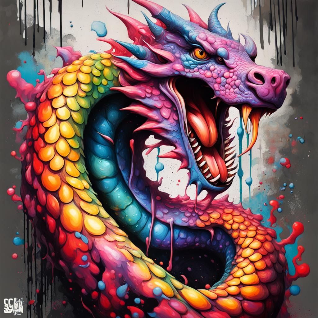Graffiti Art of a Colorful Naga