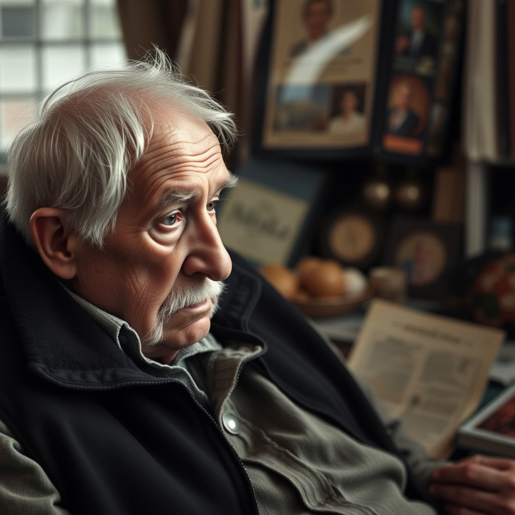 Contemplative Old Man Reflects on Life's Souvenirs
