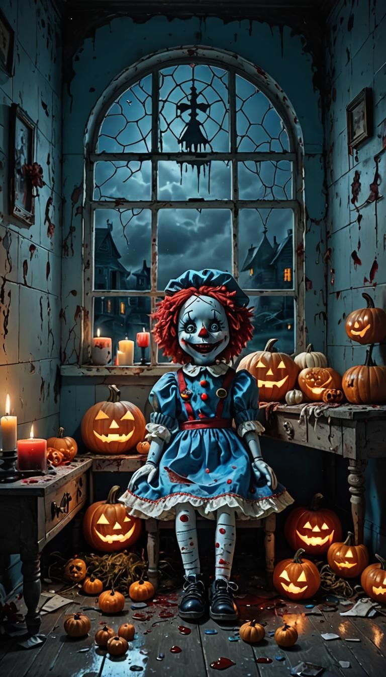 Hyperreal Voodoo Doll Crime Scene with Butcher Knife