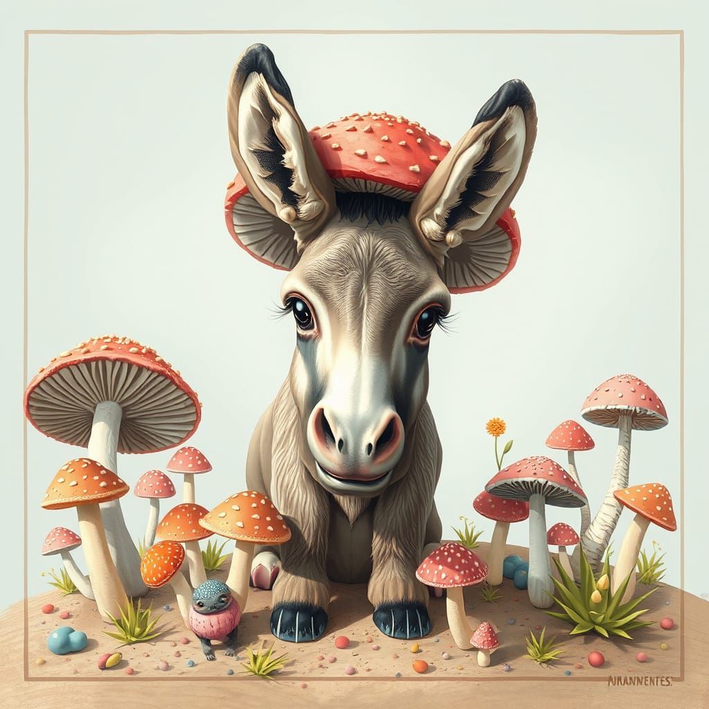 Donkeys in a Pastel Moshroom Landscape