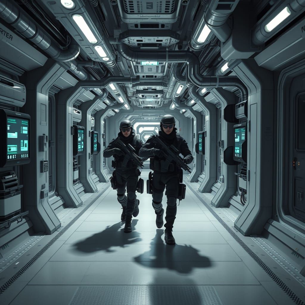 Cyberpunk Agents Infiltrate Futuristic Space Station in Grit...
