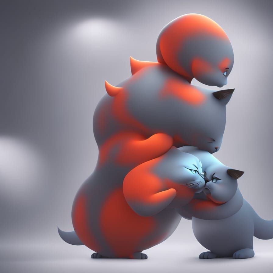 Cats in Warm Embrace: 3D Digital Art